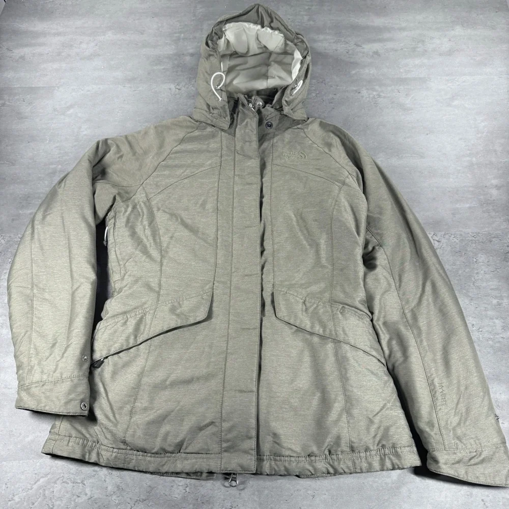 The North Face HyVent‎ Hooded Parka Jacket Womens Small Olive Green Brown 3 in 1